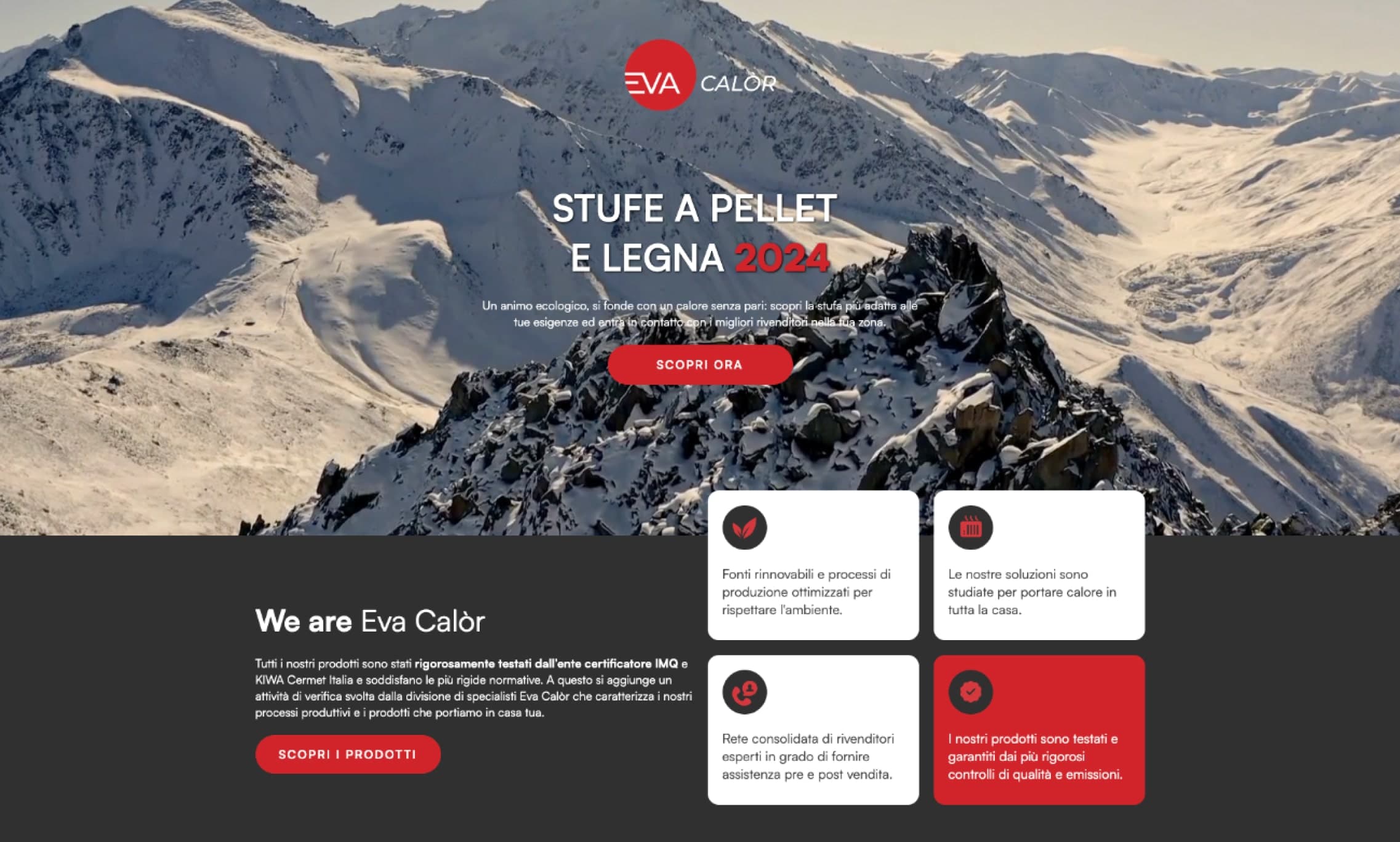Landing page di Eva Calòr per stufe a pellet e legna