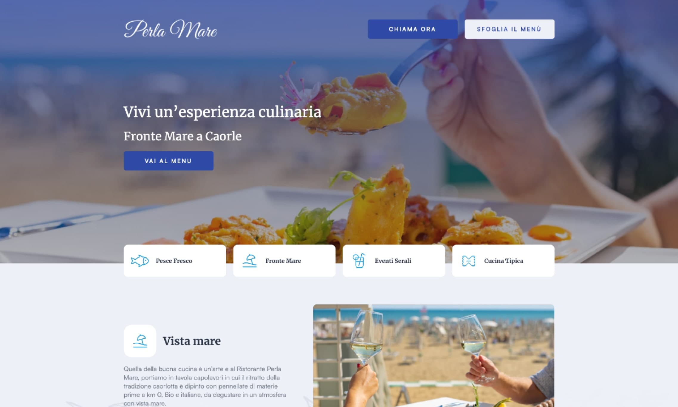 Landing page del ristorante Perla Mare a Caorle