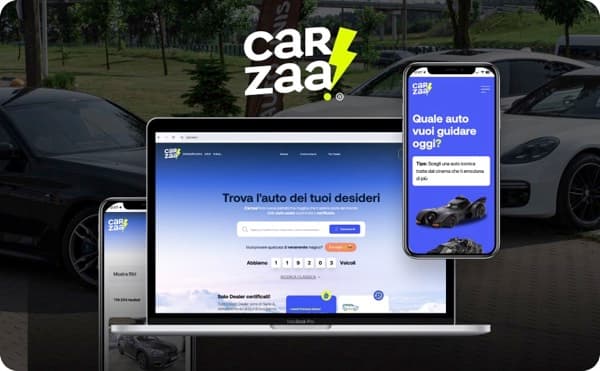 Piattaforma Carzaa su laptop e smartphone: «Trova l’auto dei tuoi desideri»