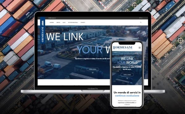 Sito di Ormesani su laptop e smartphone: «We link your world»