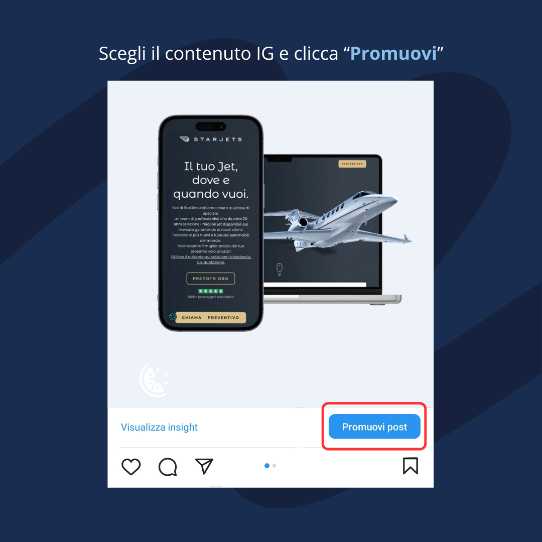 Scegli il contenuto e clicca “Promuovi”